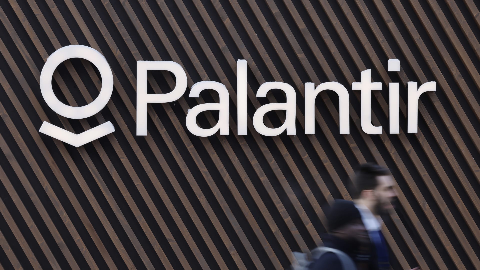 A logo outside the Palantir Technologies Inc. pavilion ahead of the World Economic Forum in Davos, Switzerland, on Jan. 15, 2024.