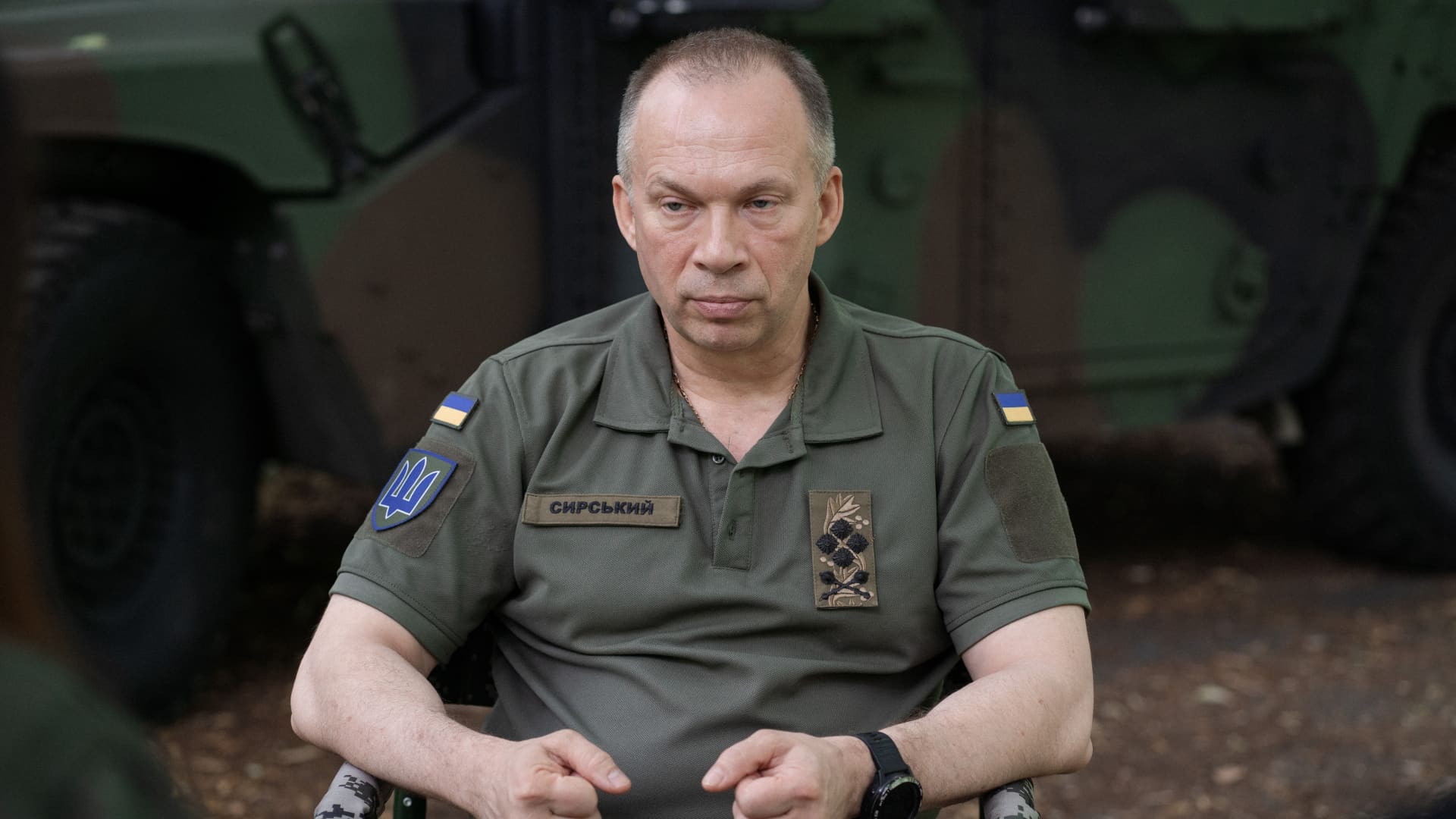 Oleksandr Syrskyi, the commander of the Ukrainian Ground Forces, awards Ukrainian fighters of the 10th Mountain Assault Brigade “Edelweiss” in the Soledar direction on July 2, 2023 in Donetsk Oblast, Ukraine. 