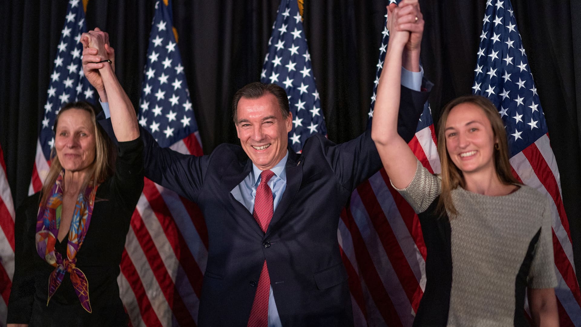 Democratic congressional candidate for New York's 3rd district, Tom Suozzi, delivers his victory speech during his election night party, following a special election to fill the vacancy created by Republican George Santos' ouster from Congress, in Woodbury, New York, U.S., February 13, 2024. 