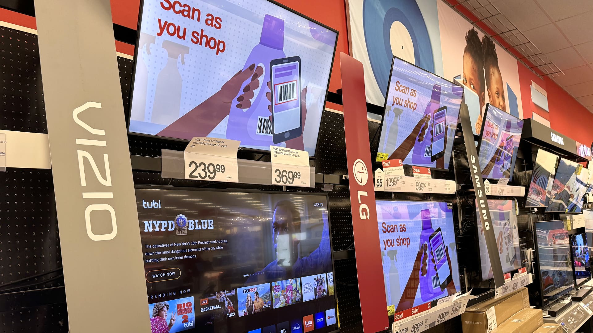 Vizio televisions are displayed at a store on February 13, 2024 in San Rafael, California. 