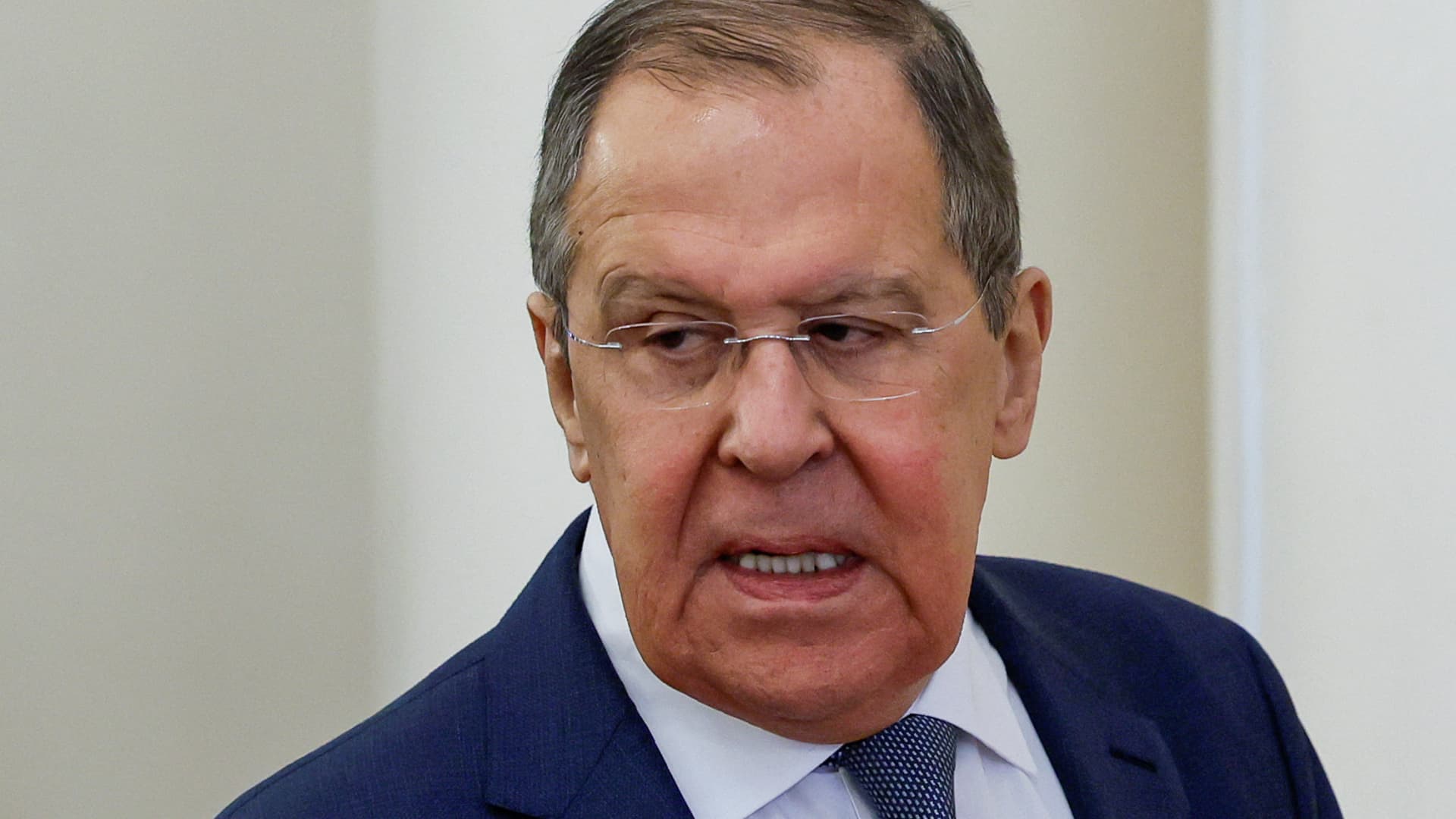 Russian Foreign Minister Sergei Lavrov takes part in the presentation of a collection of archive documents republished to mark the tenth anniversary of Russia's annexation of Crimea from Ukraine, in Moscow, Russia, February 15, 2024. 
