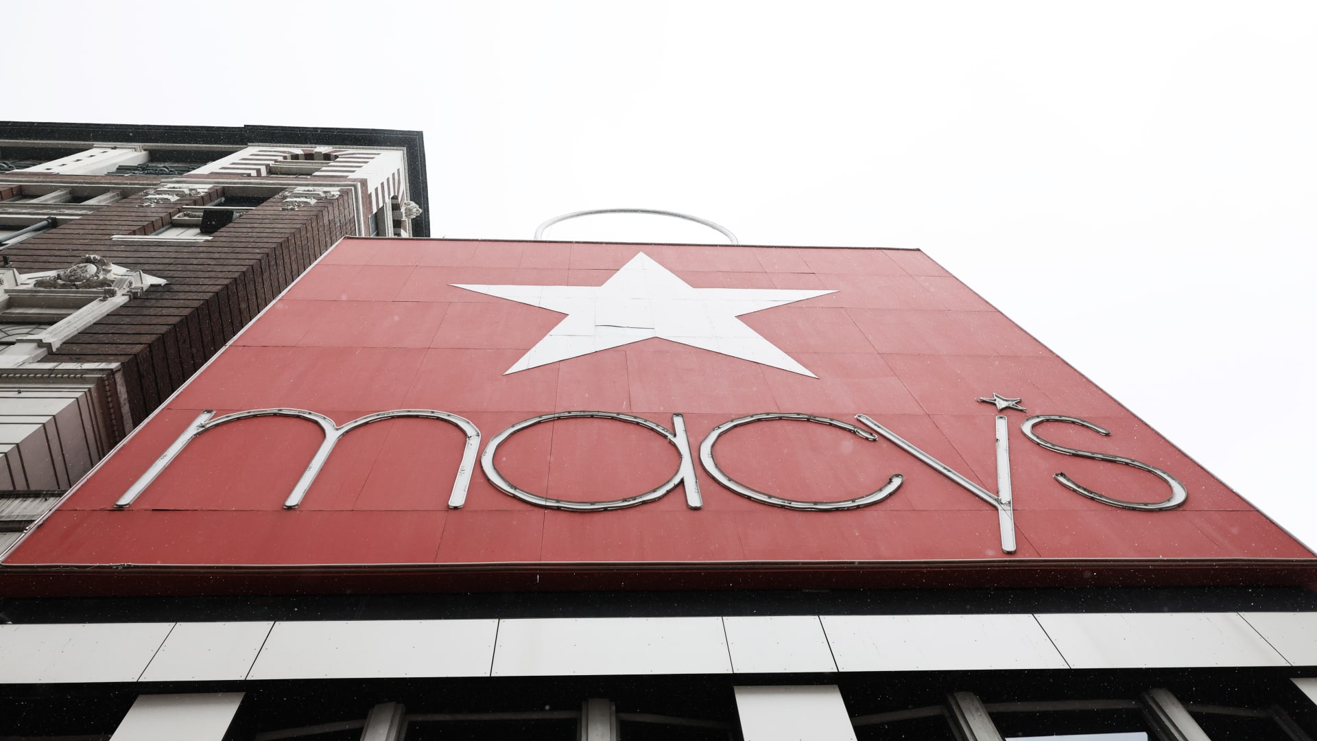 The Macy's company logo is seen at the Macy's store on Herald Square on January 19, 2024 in New York City. 