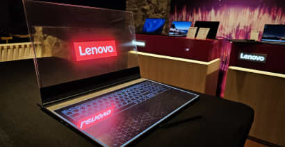 Chinese tech firm Lenovo shows off a laptop with a see-through screen