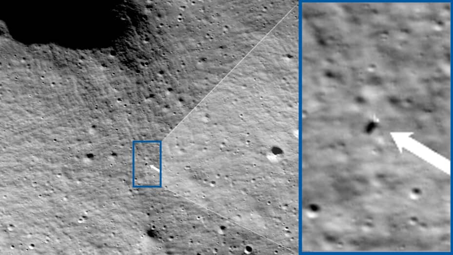 A câmera Lunar Reconnaissance Orbiter da NASA identificou o módulo de pouso Odysseus da Intuitive Machines na superfície.