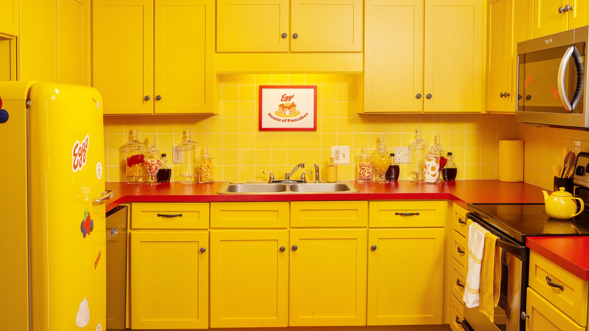 The kitchen at the Eggo House of Pancakes comes stocked with an assortment of the brand's products.