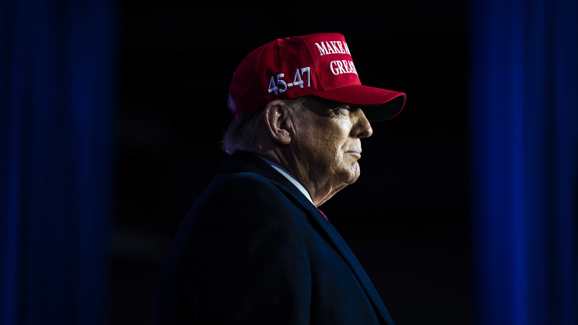 Republican presidential candidate and former President Donald Trump walks out to speak at a Get Out The Vote campaign rally held in Waterford Township, Michigan, on Feb 17, 2024.