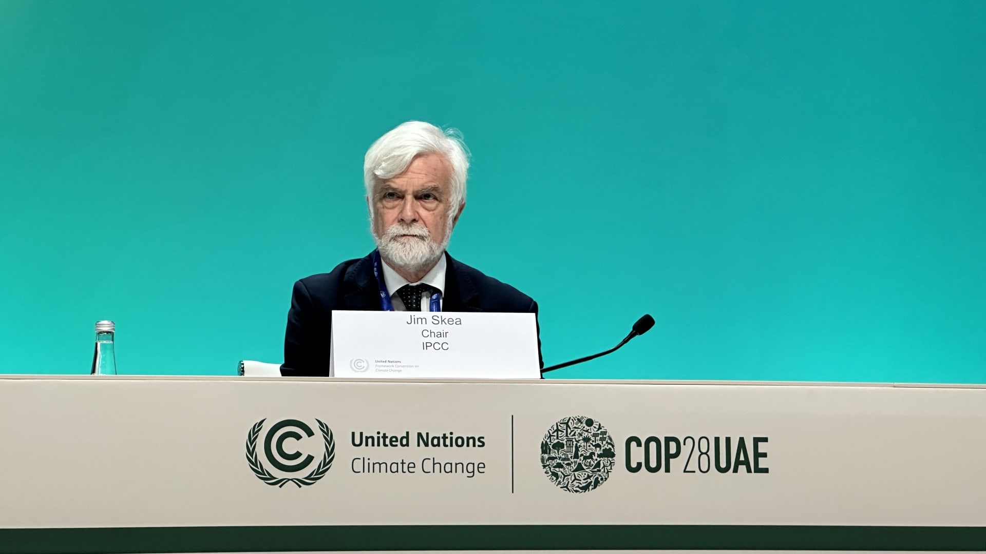 Jim Skea , chairman of the Intergovernmental Panel on Climate Change (IPCC) speaks during the 28th Conference of the Parties (COP28) to the UN Framework Convention on Climate Change (UNFCCC) at the Expo City Dubai in Dubai, United Arab Emirates on Dec. 4, 2023.