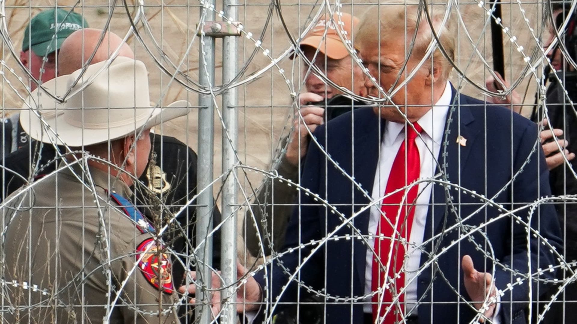 Republican presidential candidate and former U.S. President Donald Trump visits the U.S.-Mexico border at Eagle Pass, Texas, as seen from Piedras Negras, Mexico, February 29, 2024. 