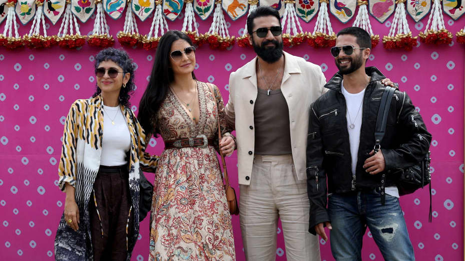 Film-maker Kiran Rao, Actor Vicky Kaushal, his wife, Actor Katrina Kaif and Actor Shahid Kapoor arrive to attend the pre-wedding celebrations of Anant Ambani, son of Mukesh Ambani, the Chairman of Reliance Industries, and Radhika Merchant, daughter of industrialist Viren Merchant, in Jamnagar, Gujarat, India March 2, 2024. REUTERS/Amit Dave