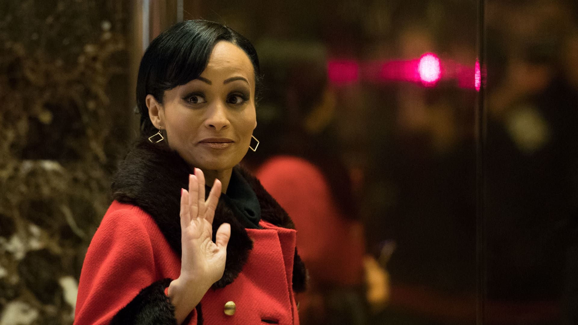 Republican political consultant Katrina Pierson arrives at Trump Tower, December 14, 2016 in New York City. This is the first major meeting between President-elect Trump and technology industry leaders. 