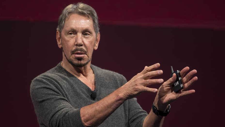 Larry Ellison, co-founder and chairman of Oracle Corp., speaks during the Oracle OpenWorld 2017 conference in San Francisco, California, U.S., on Tuesday, Oct. 3, 2017.
