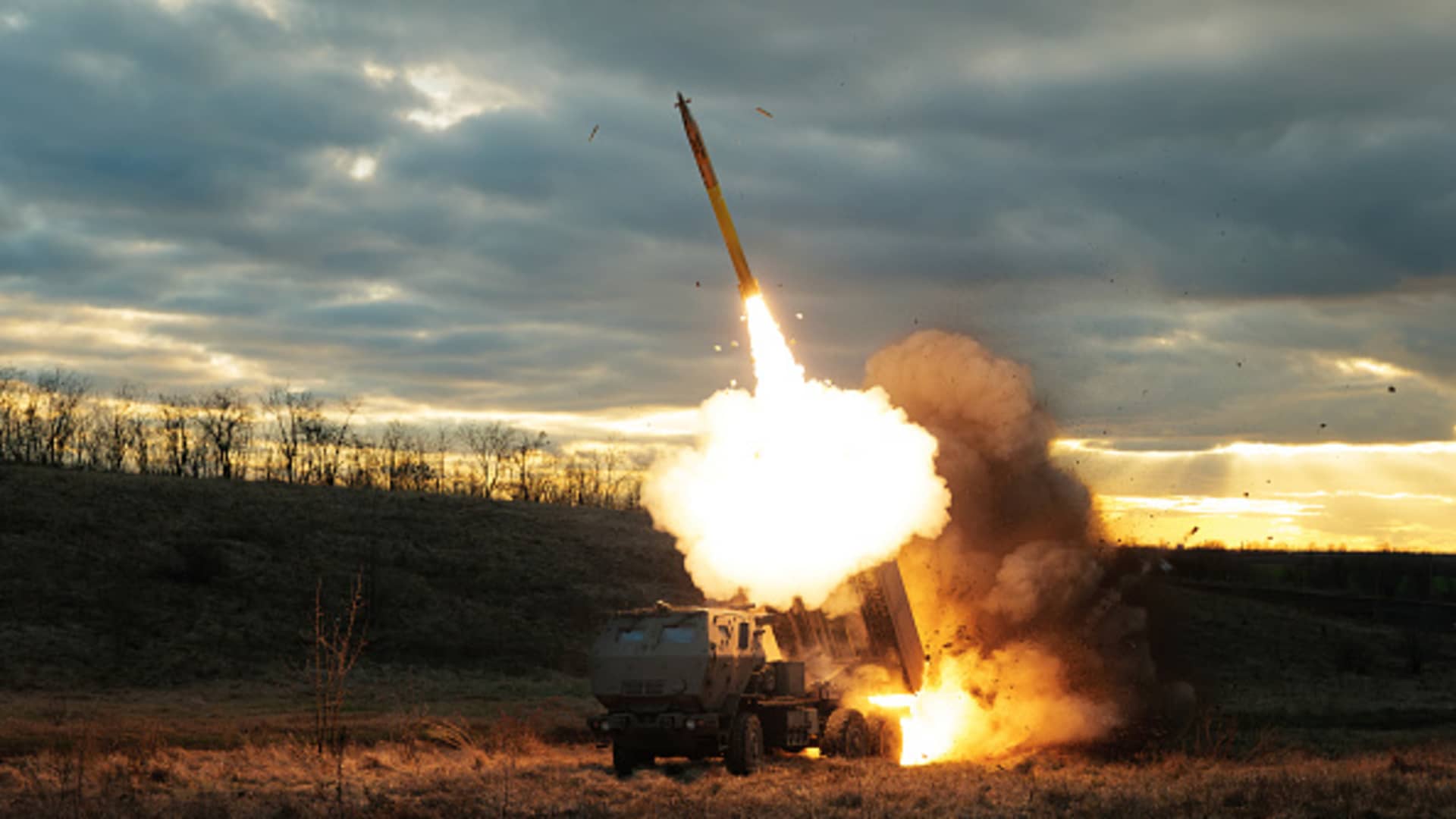 M142 HIMARS launches a rocket on Russian position on December 29, 2023 in Unspecified, Ukraine. M142 HIMARS proved to be a highly effective weapon, striking targets both on the front line and deep in the Russian rear. 