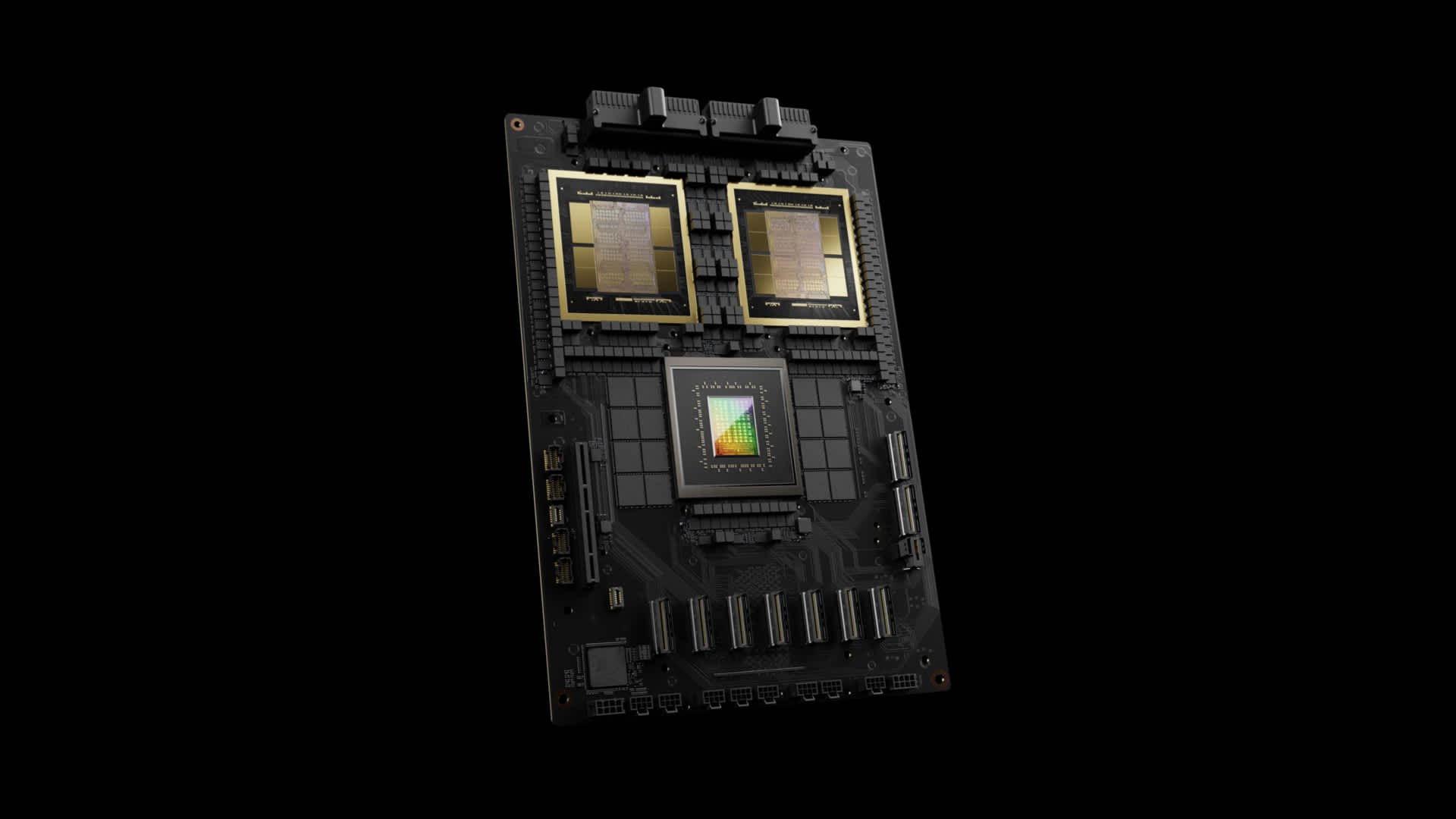 Nvidia's GB200 Grace Blackwell Superchip, with two B200 graphics processors and one Arm-based central processor.
