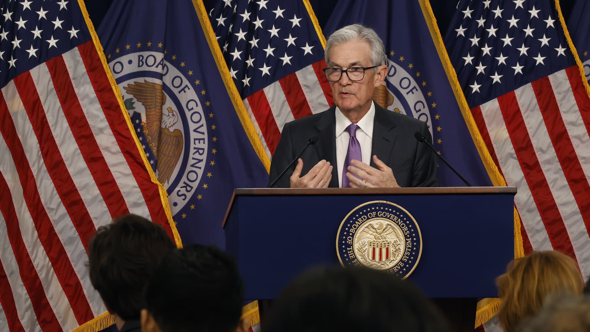 Federal Reserve Bank Chair Jerome Powell speaks during a news conference at the bank's William McChesney Martin building on March 20, 2024 in Washington, DC. 