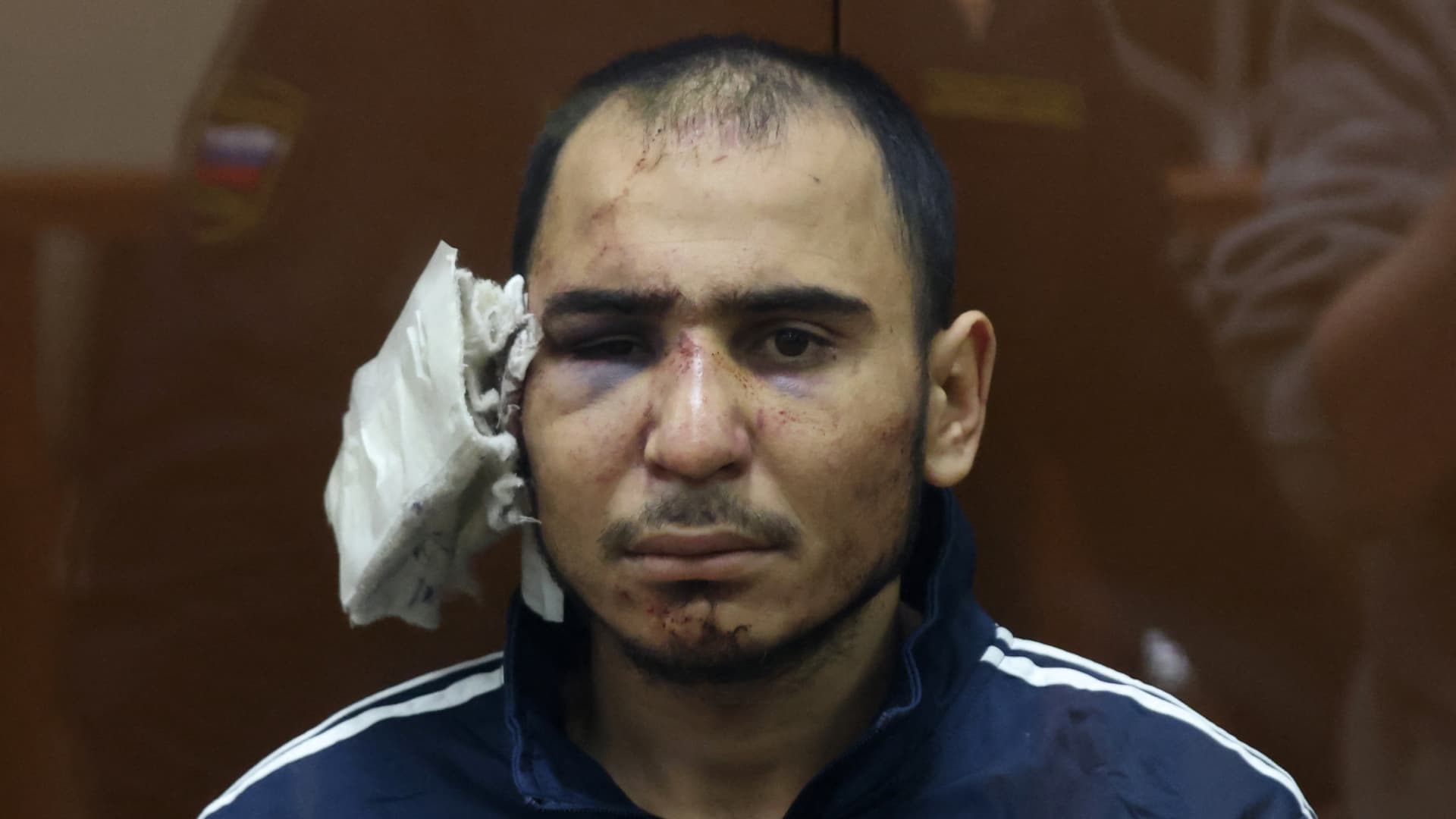 Saidakrami Murodalii Rachabalizoda, suspected of taking part in the attack of a concert hall that killed 137 people, waits for his pre-trial detention hearing at the Basmanny District Court in Moscow on March 24, 2024.