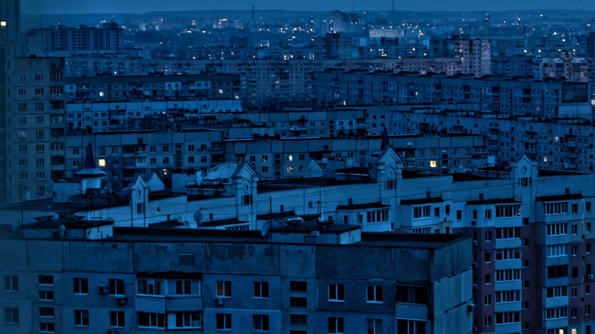 A view of the city during the blackout on March 25, 2024 in Kharkiv, Ukraine. On the morning of March 22, the Russian army attacked energy infrastructure facilities in Kharkiv and the region. As a result of the attack, the city was temporarily left without electricity. About 700,000 consumers were left without electricity. 