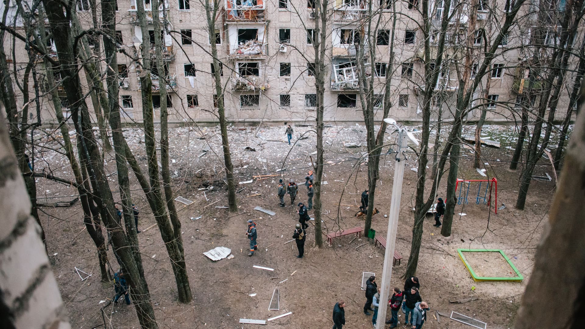 Residential buildings are being damaged by the impact, in Kharkiv, Ukraine, on March 27, 2024.On the afternoon of March 27, Russia struck Kharkiv. Apartment buildings were damaged, and at least one person died. 