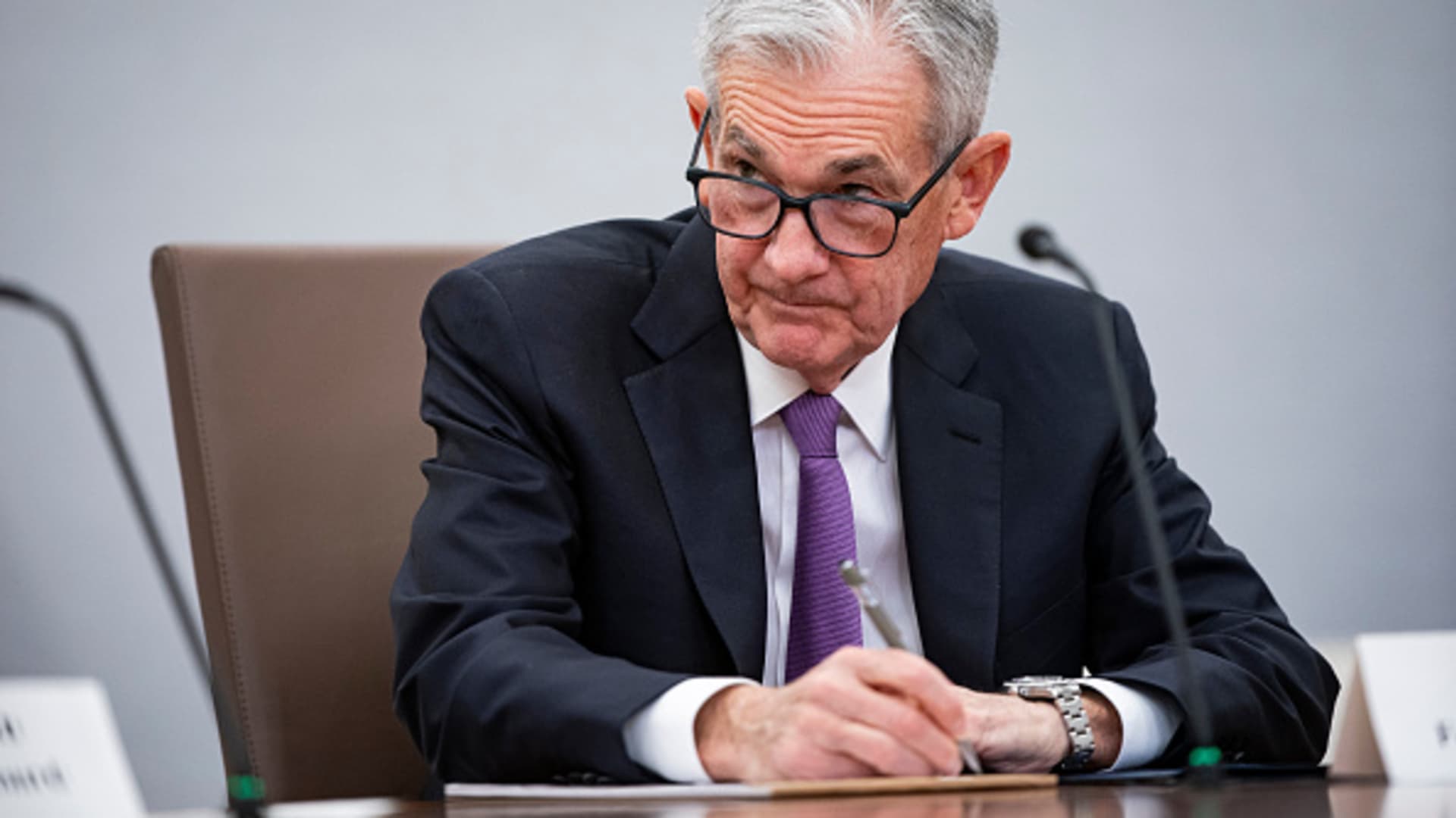 Jerome Powell, chairman of the US Federal Reserve, during a Fed Listens event in Washington, DC, US, on Friday, March 22, 2024. A trio of central bank decisions this week sent a clear message to markets that officials are preparing to loosen monetary policy, reigniting investor appetite for risk.