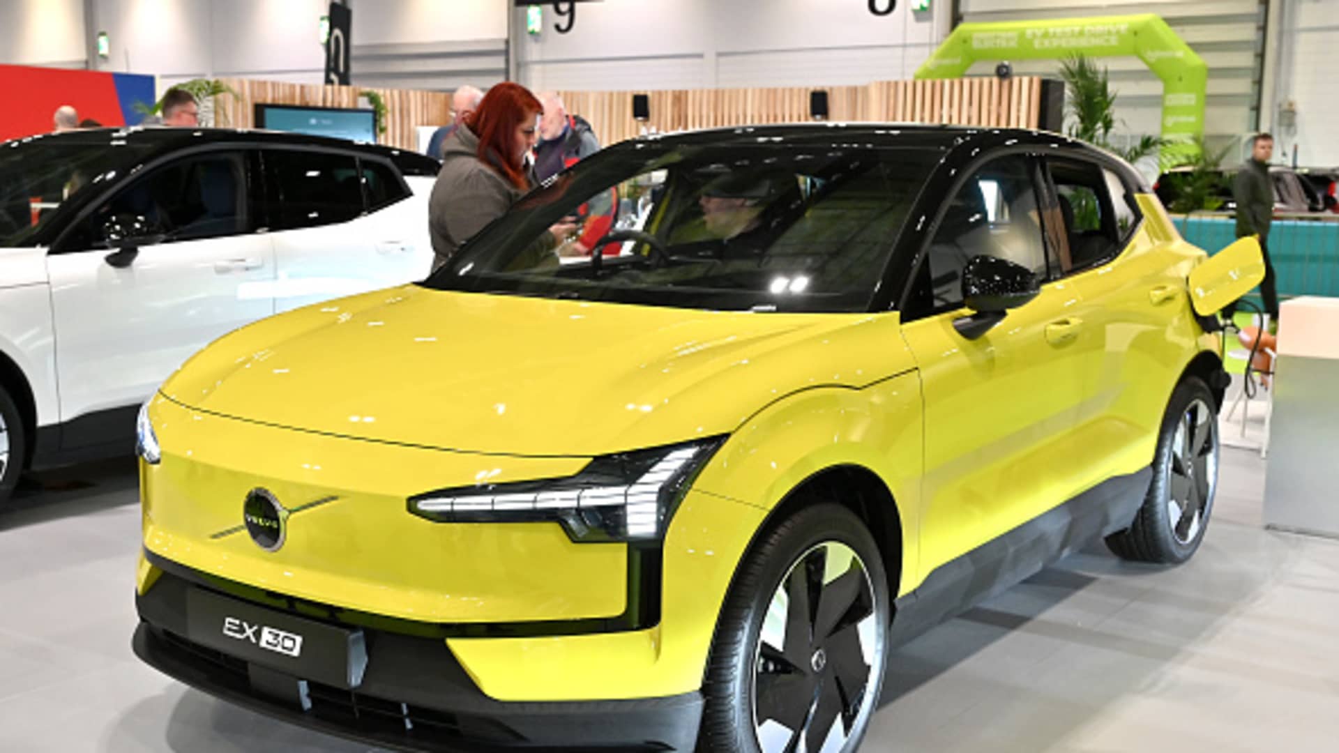 A Volvo EX30 fully electric EV Car is displayed during the Everything Electric London 2024 at ExCel on March 28, 2024, in London.