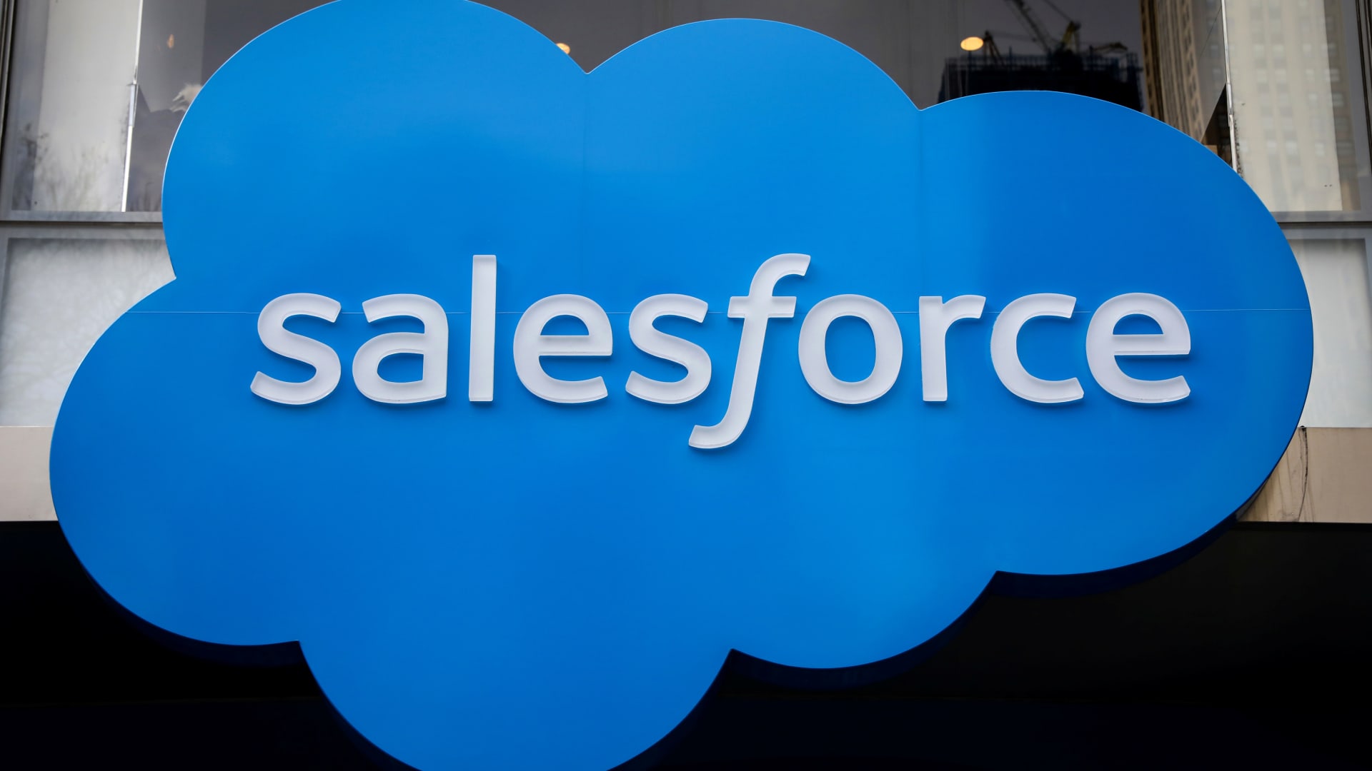 The company logo for Salesforce.com is displayed on the Salesforce Tower in New York City, U.S., March 7, 2019. 