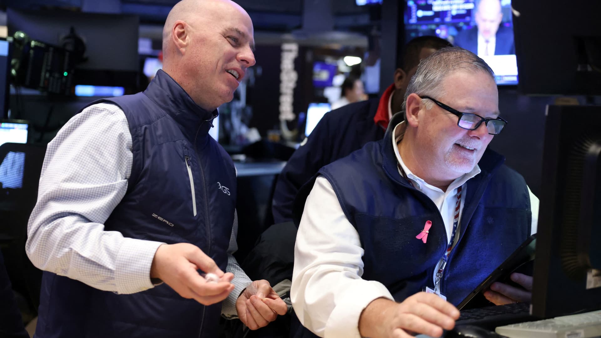 Traders work on the trading floor at the New York Stock Exchange on April 5, 2024.