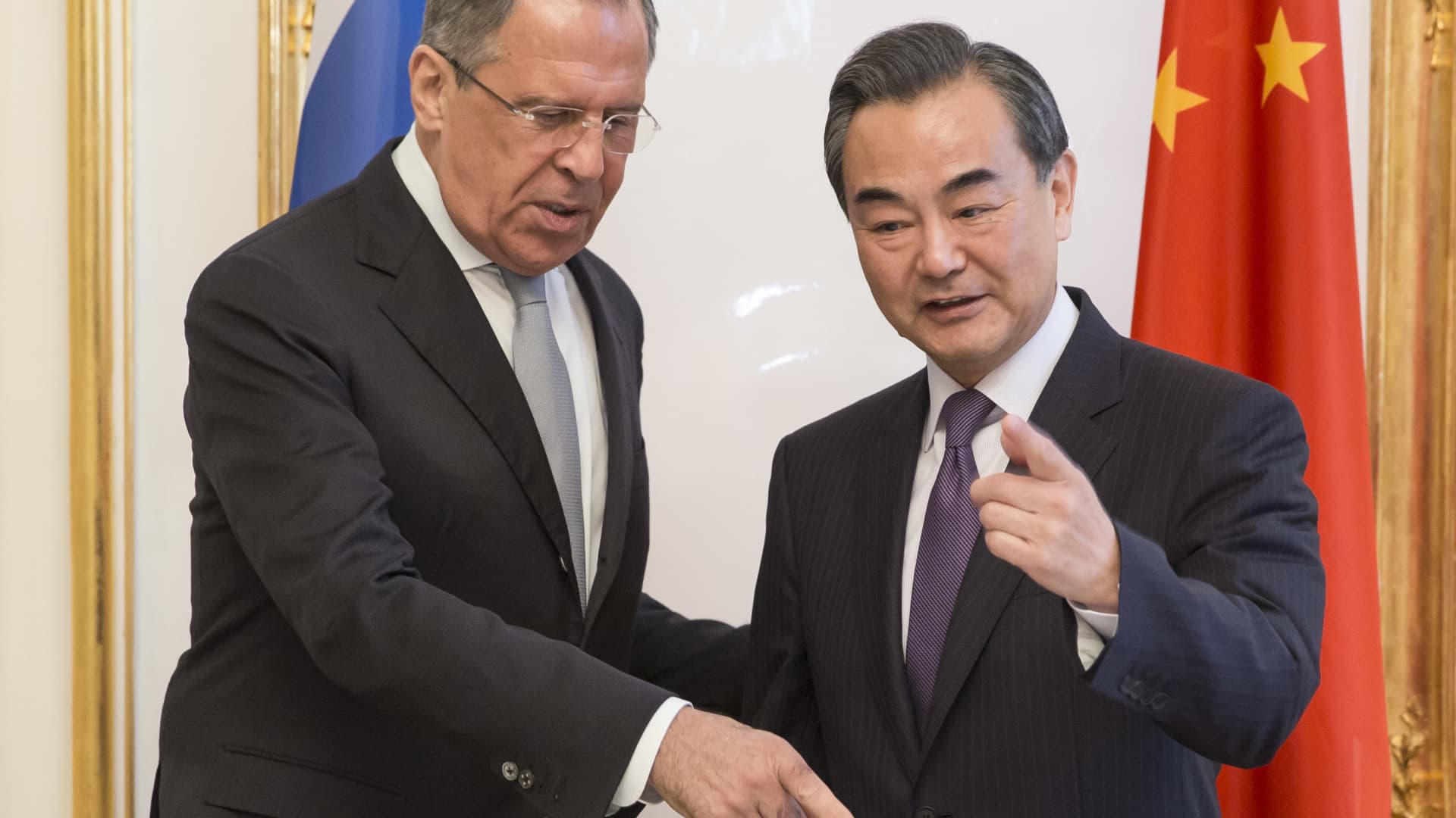 Russian Foreign Minister Sergei Lavrov (L) and Wang Yi, Foreign Minister of China, back in 2015 in Vienna, Austria. 