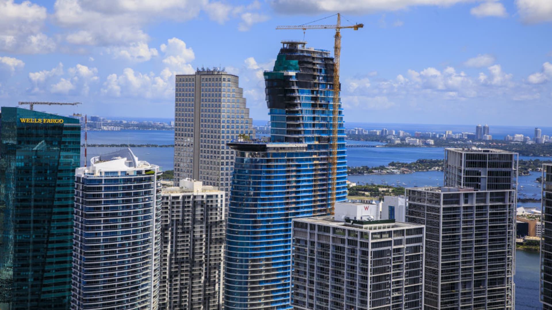 The Bentley Residence condominium complex, center, under construction in Miami, Florida, in September 2022.