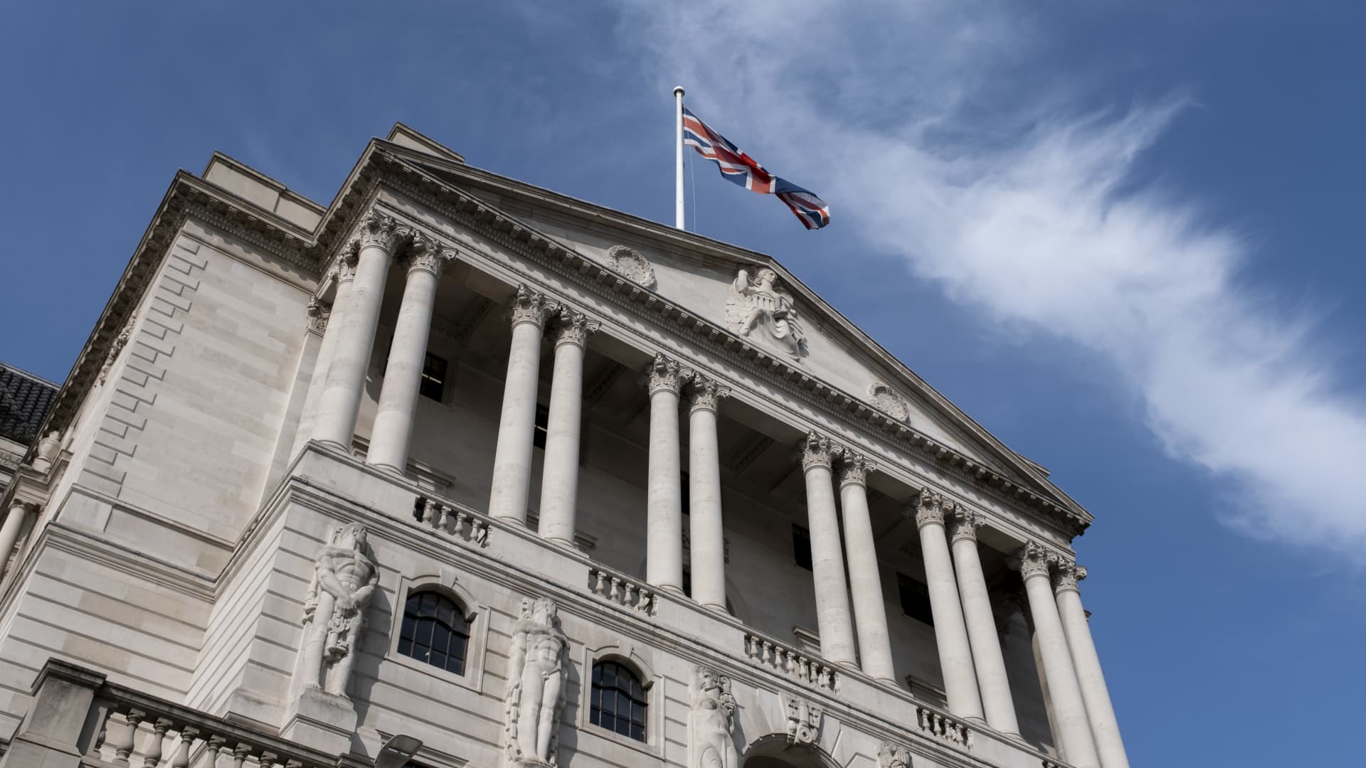 The exterior of the Bank of England in the City of London, United Kingdom.