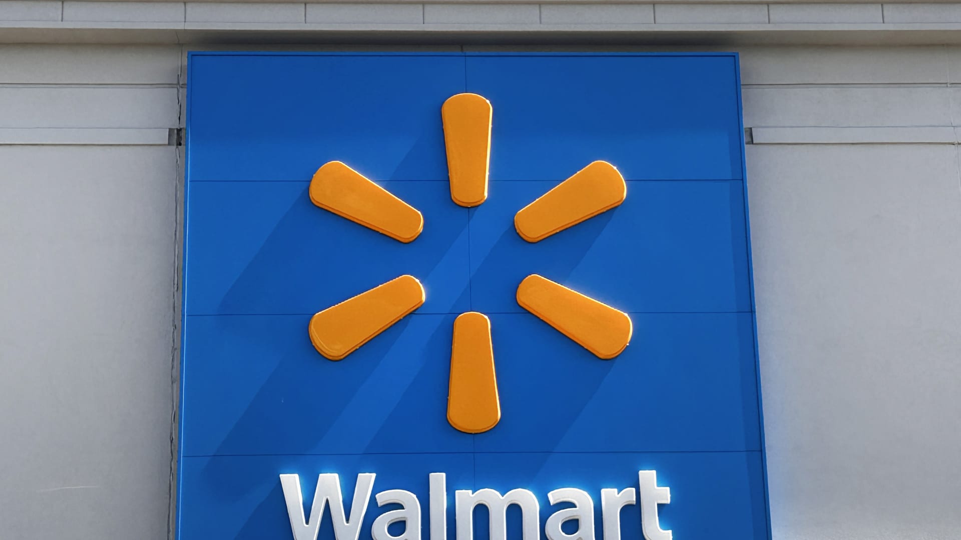 Walmart megastore exterior and logo sign, Denver, North Carolina.