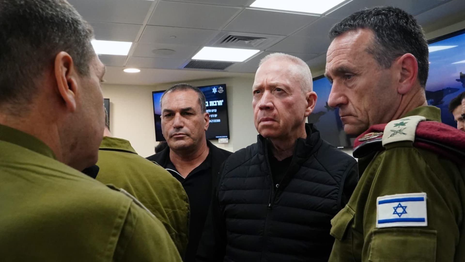 Israeli Defense Minister Yoav Gallant (2nd R) attends the Israel's war cabinet meeting, chaired by Prime Minister Benjamin Netanyahu (not seen), held to discuss the drone attack launched by Iran in Tel Aviv, Israel on April 14, 2024. 