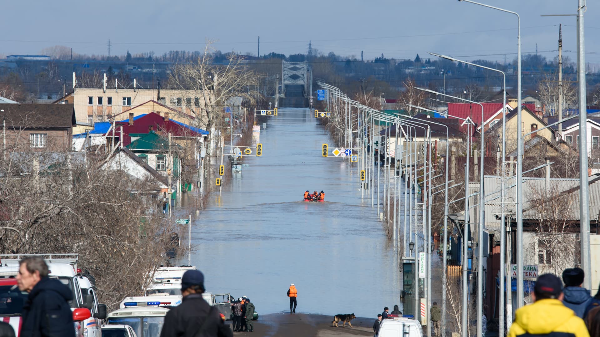 A view of the flood-hit city of Petropavl in northern Kazakhstan close to the border with Russia on April 14, 2024. 