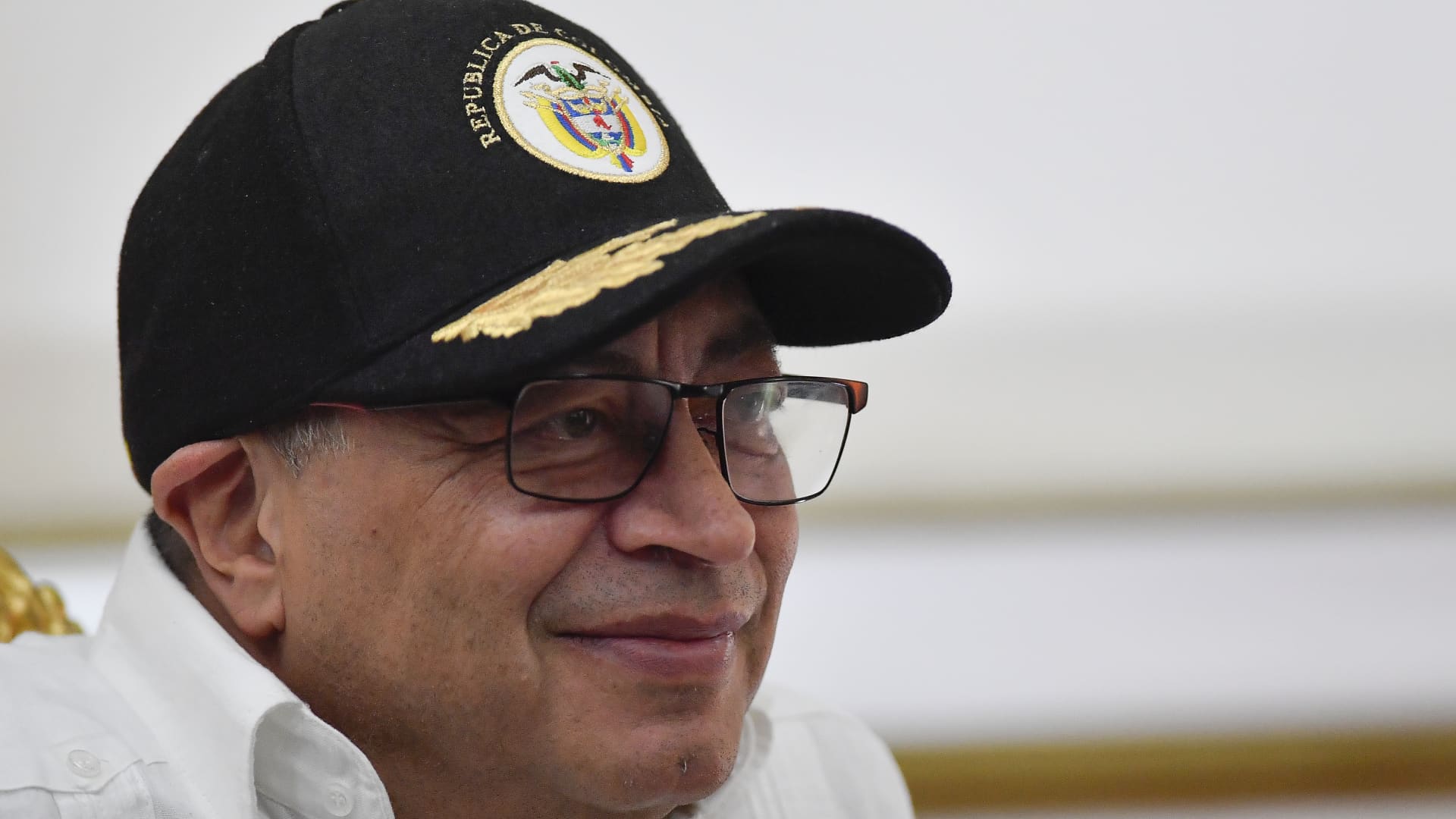 Gustavo Petro, Colombia's president, during a meeting with Nicolas Maduro, Venezuela's president, not pictured, at Miraflores Palace in Caracas, Venezuela, on Tuesday, April 9, 2024.