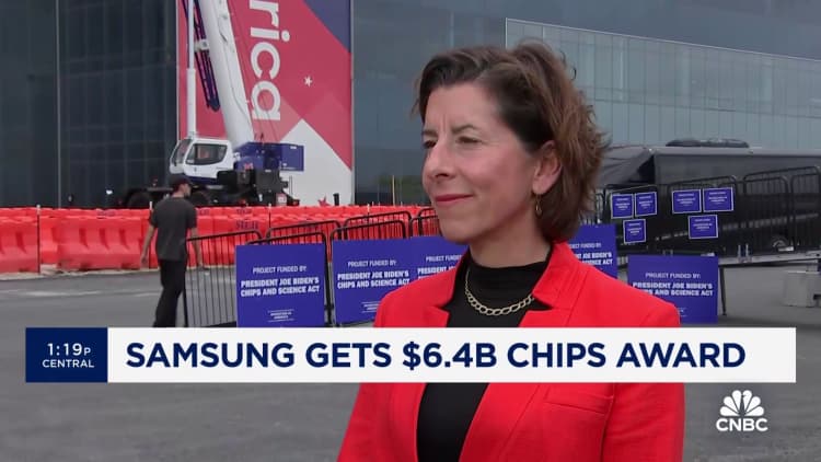 Commercial Sec.  Raimondo on Samsung award: The goal is to produce 20% of the world's semiconductors