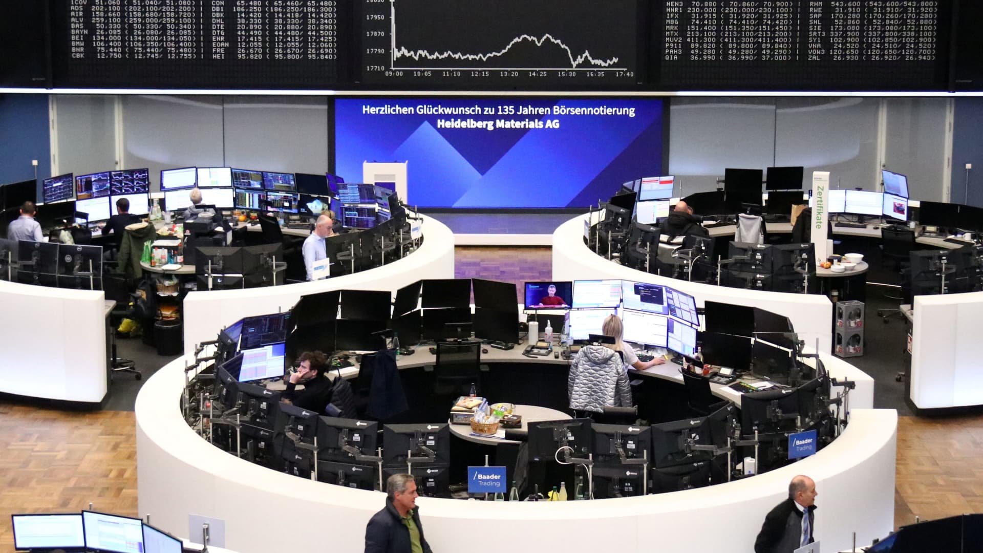 The German share price index DAX graph is pictured at the stock exchange in Frankfurt, Germany, on April 16, 2024.