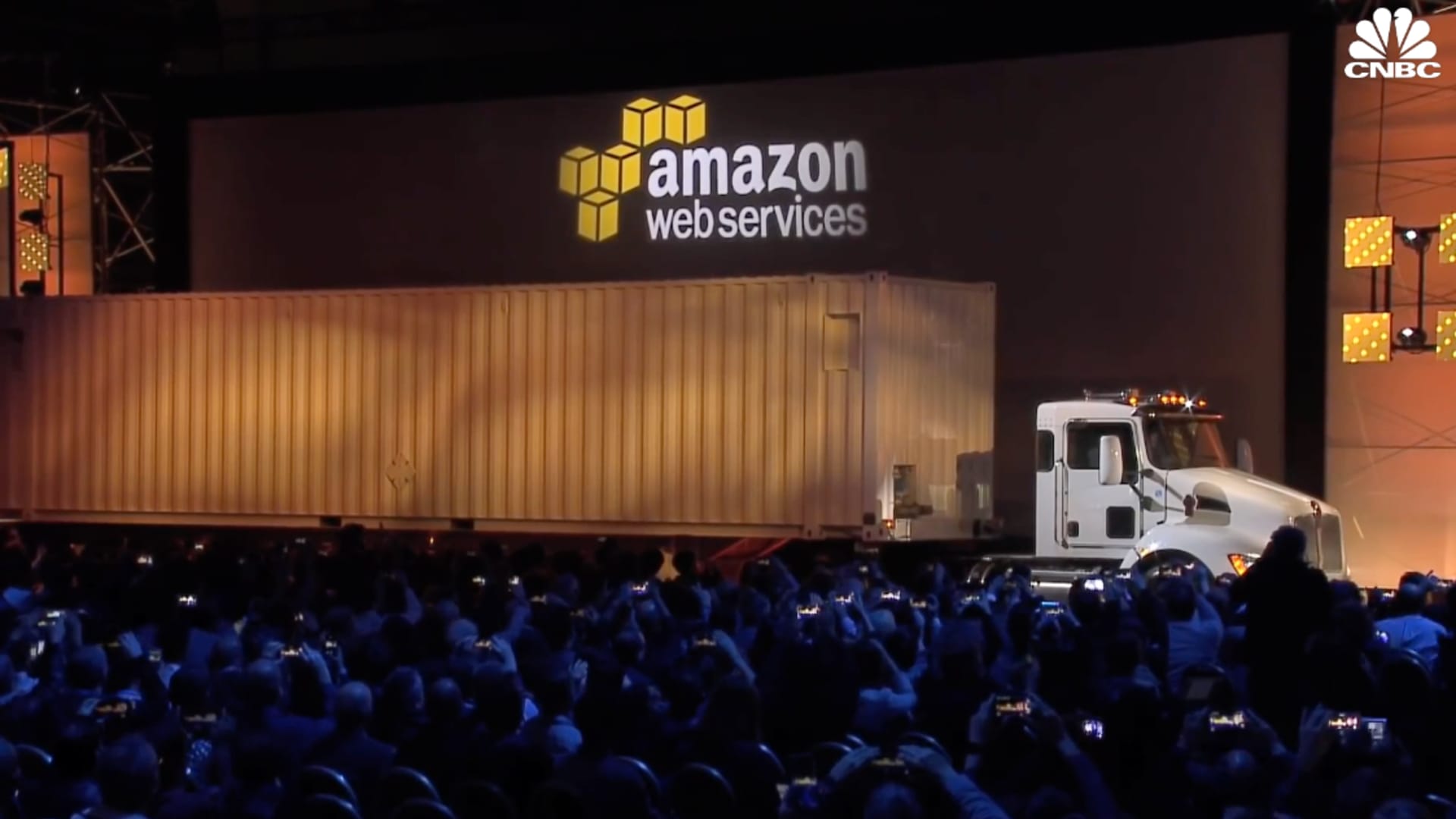 At Amazon's     annual cloud conference in 2016, the company captured the crowd's attention by driving an 18-wheeler onstage. Andy Jassy, no
