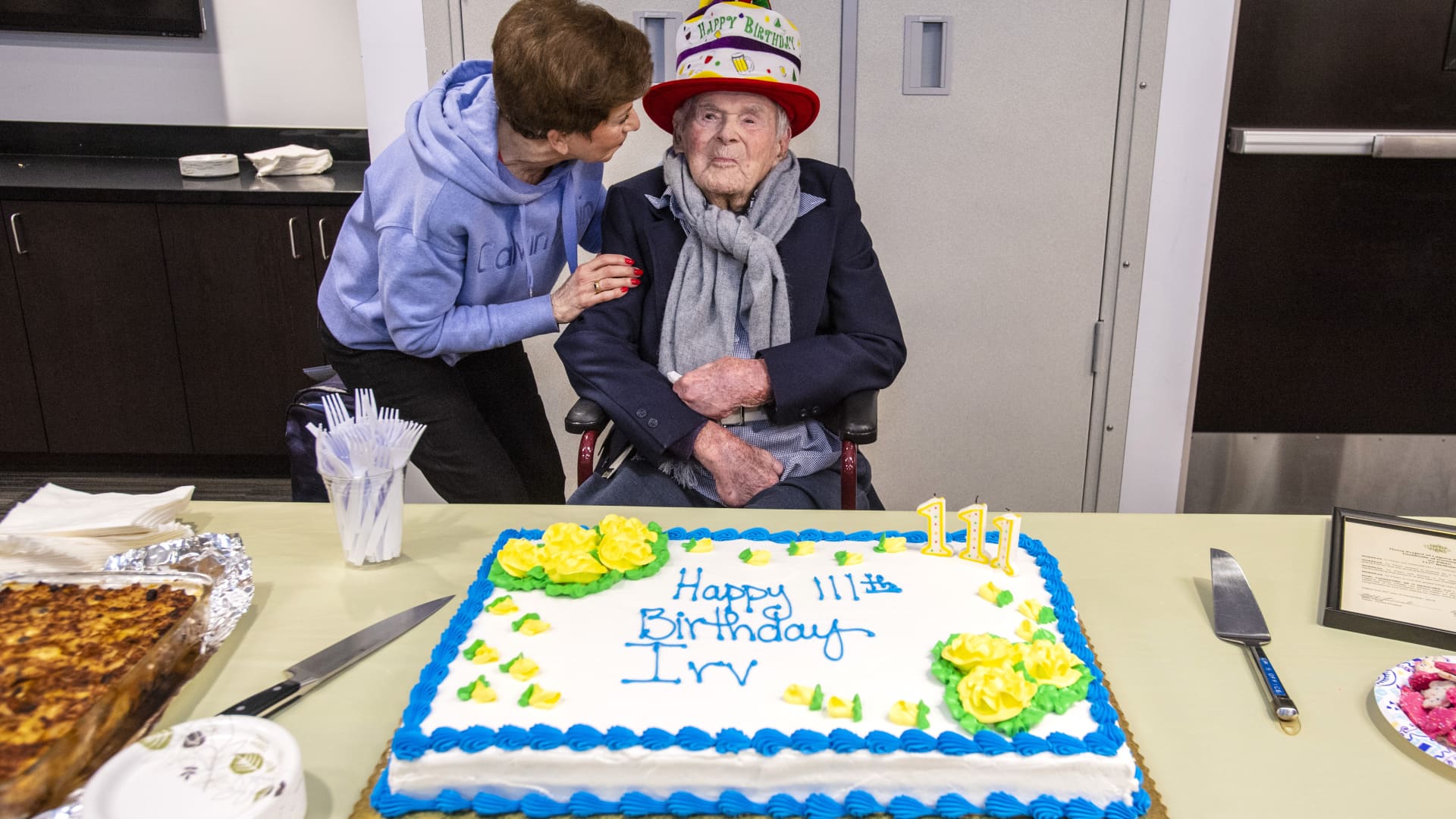 Irving Piken during his 111th birthday celebration at the Laguna Woods Community Center in California on Dec. 20, 2019. Piken, who passed away in February 2020, was believed to be the oldest man living in the U.S. 