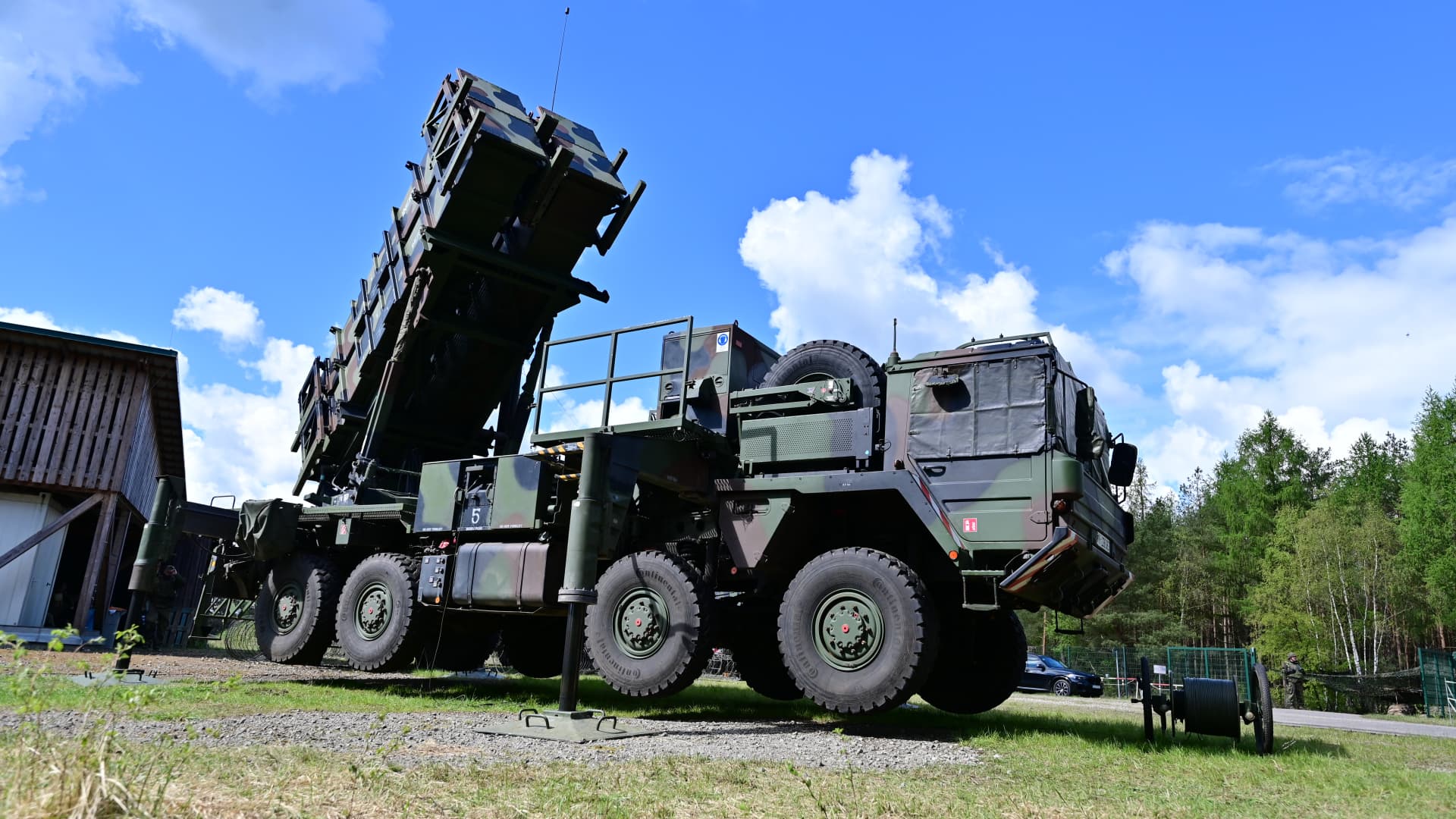 A Patriot anti-aircraft missile system during the National Guardian exercise at the tank training school on the Munster military training area.