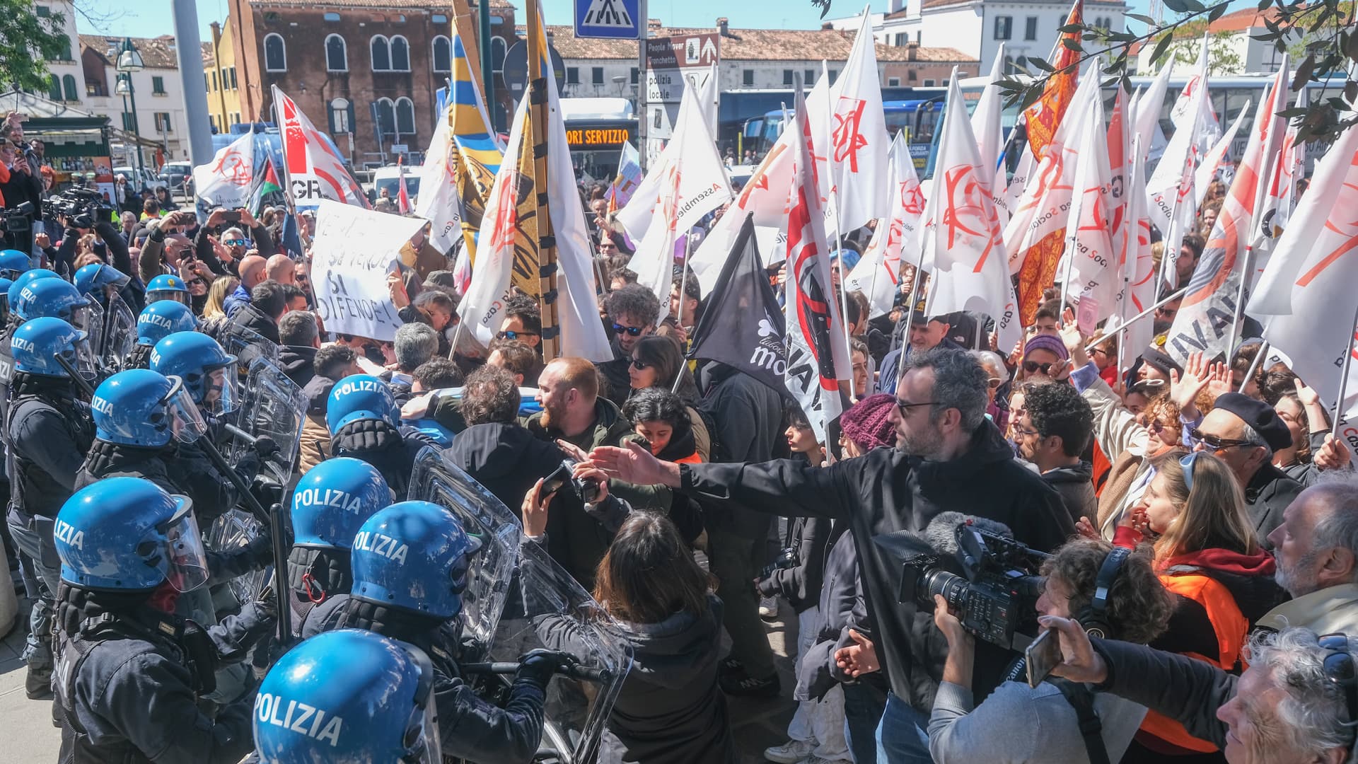 Venice residents clash with riot police as city launches world’s first tourist entry fee