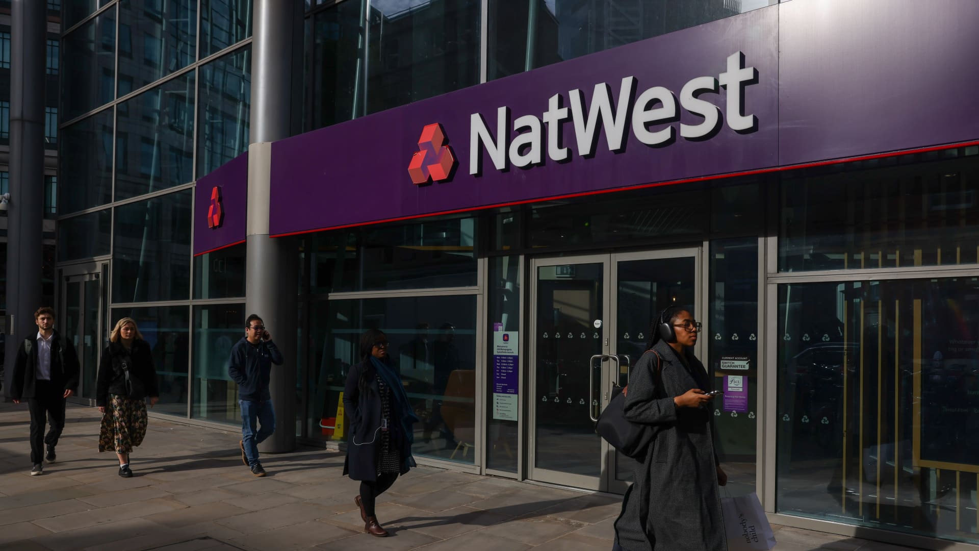 A NatWest Group Plc bank branch in the City of London, UK, on Thursday, Feb. 15, 2024.