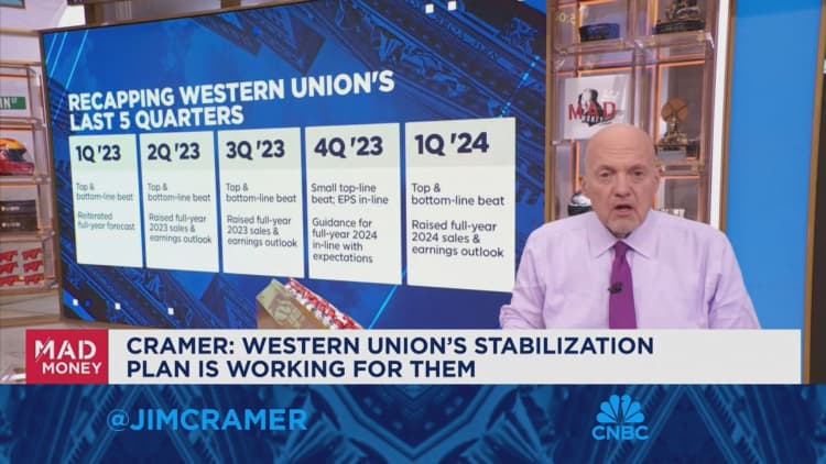 Western Union's stabilization plan is working for them, says Jim Cramer